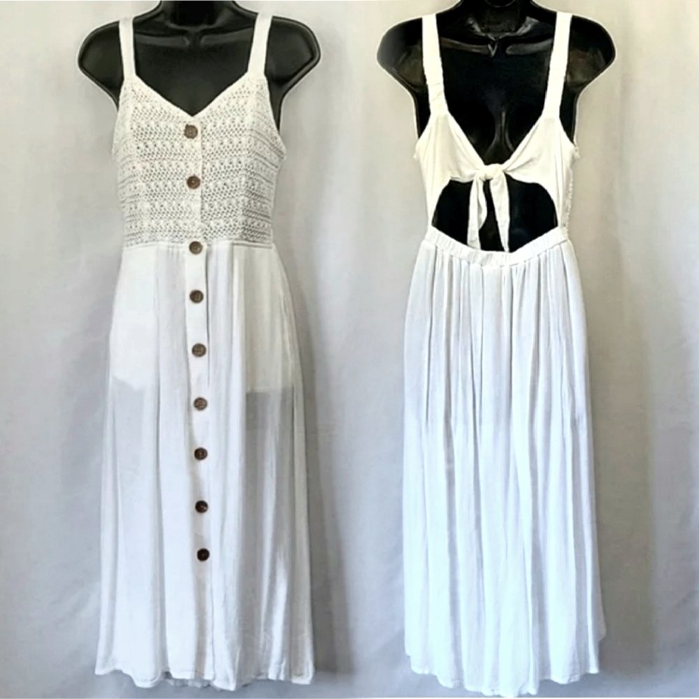 Jessica Simpson White Cutout Tie Back Dress with Crochet Bodice size Medium